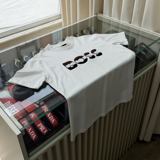 Boss Göğüs Nakış Logo Beyaz T-Shirt
