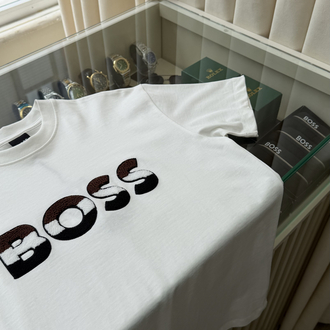 Boss Göğüs Nakış Logo Beyaz T-Shirt