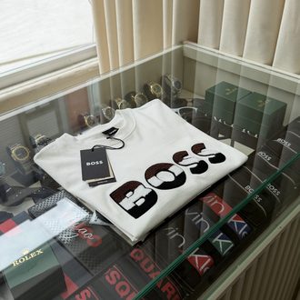 Boss Göğüs Nakış Logo Beyaz T-Shirt