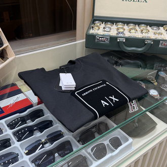 Armani Exchange Göğüs Kadife Siyah T-Shirt