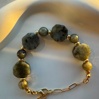 No. 924 / The Hexagon Mystique Bracelet - Özel Kesim Labradorit Doğal Taş Bileklik