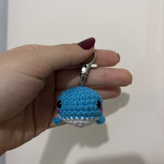 Açık Mavi Amigurumi Balık Çanta Charmı & Anahtarlık