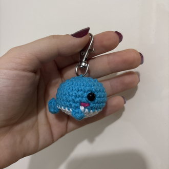 Açık Mavi Amigurumi Balık Çanta Charmı & Anahtarlık