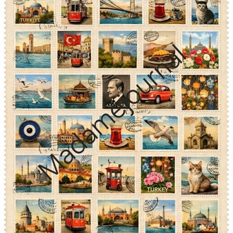 40adet İstanbul temalı pullar (etiket)