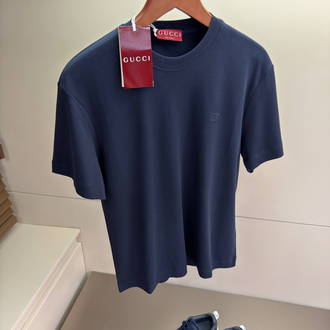 Gucci GG Logo Detail Cotton Tshirt ( Navy ) 