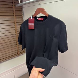 Gucci GG Logo Detail Cotton Tshirt ( Black )