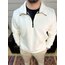 Fermuarlı, 3 İplik, Krem Sweatshirt
