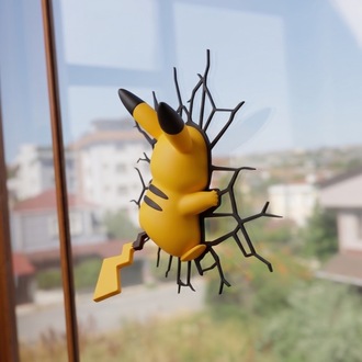 Pikachu Cam Çatlağı Efektli 3D Dekoratif Anime Figür Süs
