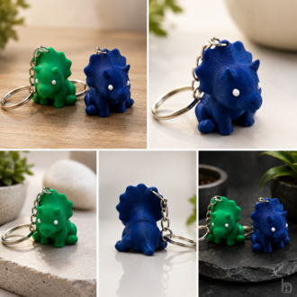 Renkli Mini Triceratops Figür Anahtarlık – Dinozor
