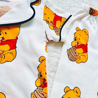 %100 organik Winnie the pooh desenli 2 li bebek pijama takımı