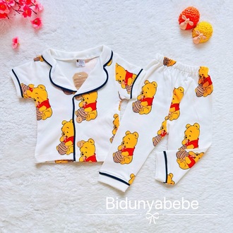 %100 organik Winnie the pooh desenli 2 li bebek pijama takımı
