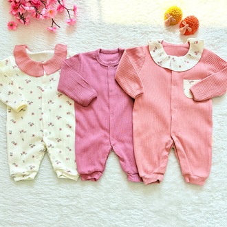 3lü ahududu desenli bebek tulum set 
