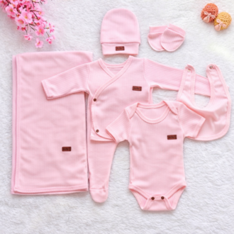 Pembe 7 parça yenidoğan hastane çıkışı bebek takımı