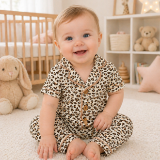 Leopar desenli alt üst bebek pijama takımı