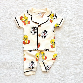%100 organik twetty desenli 2li bebek pijama takımı 