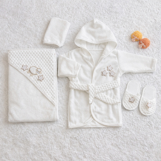 Kuzucuk desenli bebek bornoz set-0-1 yaş -%100 pamuklu