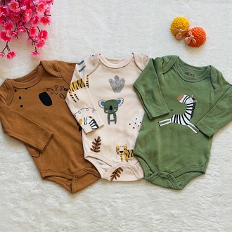 3lü Safari desenli bebek body zıbın