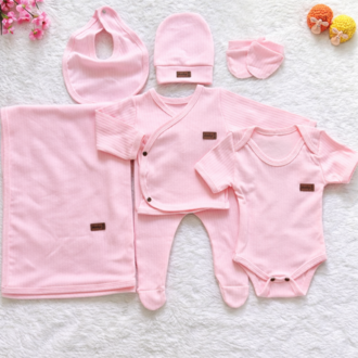 Pembe 7 parça yenidoğan hastane çıkışı bebek takımı