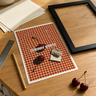 CHERRY STATIC – Retro Kiraz ve Dama Desenli Poster