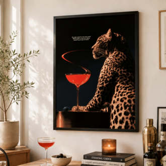 ONE MORE ROUND – Leoparlı Retro Kokteyl Posteri