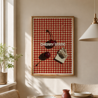 CHERRY STATIC – Retro Kiraz ve Dama Desenli Poster