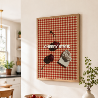 CHERRY STATIC – Retro Kiraz ve Dama Desenli Poster