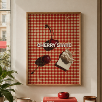 CHERRY STATIC – Retro Kiraz ve Dama Desenli Poster