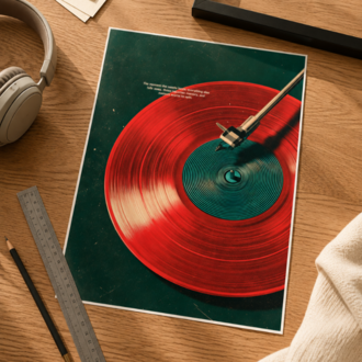 NEEDLE DROP – Kırmızı Plaklı Retro Müzik Posteri