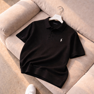 Polo Ralphlauren-Düz-Siyah-Triko Döküm-Yakalı