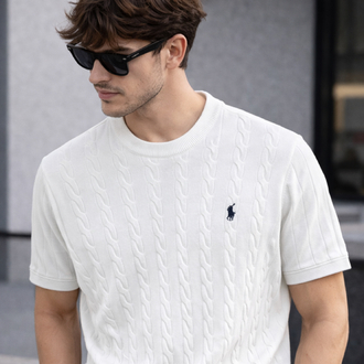 Polo Ralphlauren-Beyaz-Örgü-Bisiklet Yaka-Triko Döküm- 