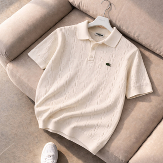 Lacoste-Ekru Beyaz-Örgü-Triko Döküm-Yakalı