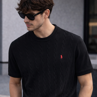 Polo Ralphlauren-Siyah-Örgü-Bisiklet Yaka-Triko Döküm-