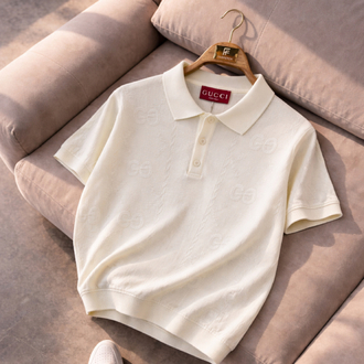 Gucci-Beyaz-%100 Pamuk Özel Seri Triko Döküm-Yakalı