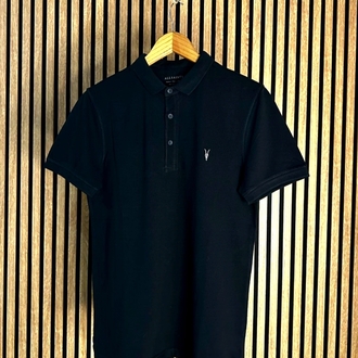 Allsaints Polo Yaka Dar Kalıp  Siyah Tshirt