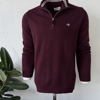 G4nt Yarım Fermuar Yaka Bordo Sweat DAR KALIP
