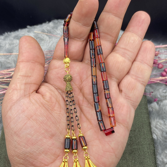 5x8 mm BİLEK BOY KESME ATEŞ KEHRİBAR KAPLAMA PÜSKÜLLÜ