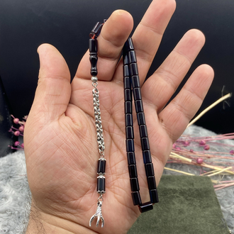 6x10 mm MAVİ SİYAH HARELİ KESME ATEŞ KEHRİBAR KAPLAMA PÜSKÜLLÜ KARTAL PENÇELİ
