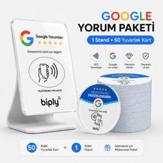 ORTA İŞLETME PAKETİ: Stand + 50'li Mini Biply Google Yorum Kartları