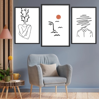 One Line 3'lü Dekoratif Tablo 35x50