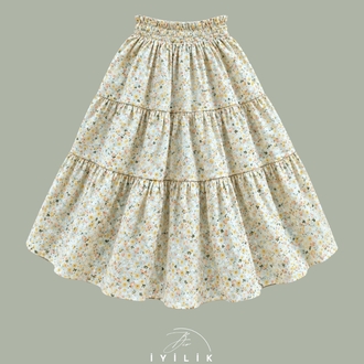 Çiçek Desenli Poplin Etek (Yeşil)