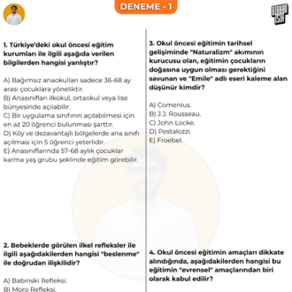 7 ADET TAMAMI ÇÖZÜMLÜ DENEME - OKUL ÖNCESİ ÖABT - (2027)