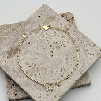 14K Altın Kaplama Detaylı Taşlı Bileklik