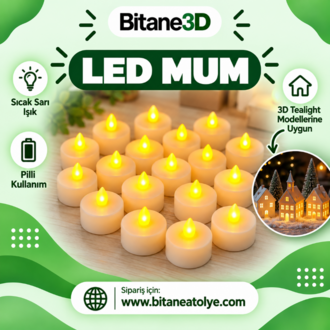 Pilli Led Mum (Tealight) - 3D Modellere Uygun