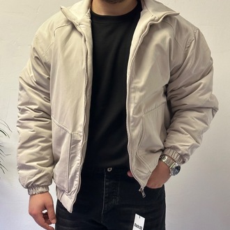 Bej Premium Fermuarlı Mevsimlik Bomber Mont
