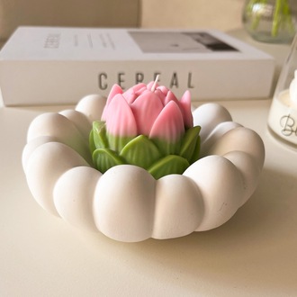 Lotus Çiçek Mum & Tabak Seti