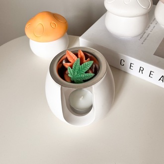 Beyaz Oval Aromaterapi Buhurdanlığı – Eritmelik & Tealight Mum Seti Dahil