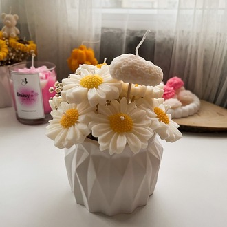 Papatya Figürlü Mum Buketi, %100 Soya Wax