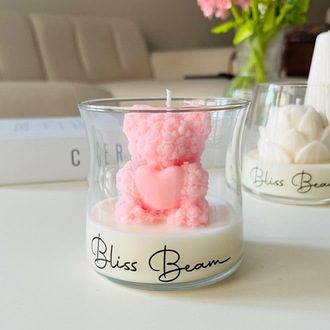 Romantik Kalpli Ayıcık Mum %100 Doğal Soya Wax Hediye ve Dekoratif