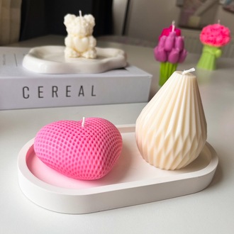 Kalp Figürlü Mum, Armut Mum ve Dekoratif Tabak Seti %100 Soya Mumu