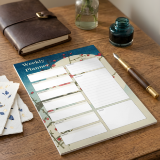 A4 Red Plum Branch Weekly Planner – Printable PDF & PNG